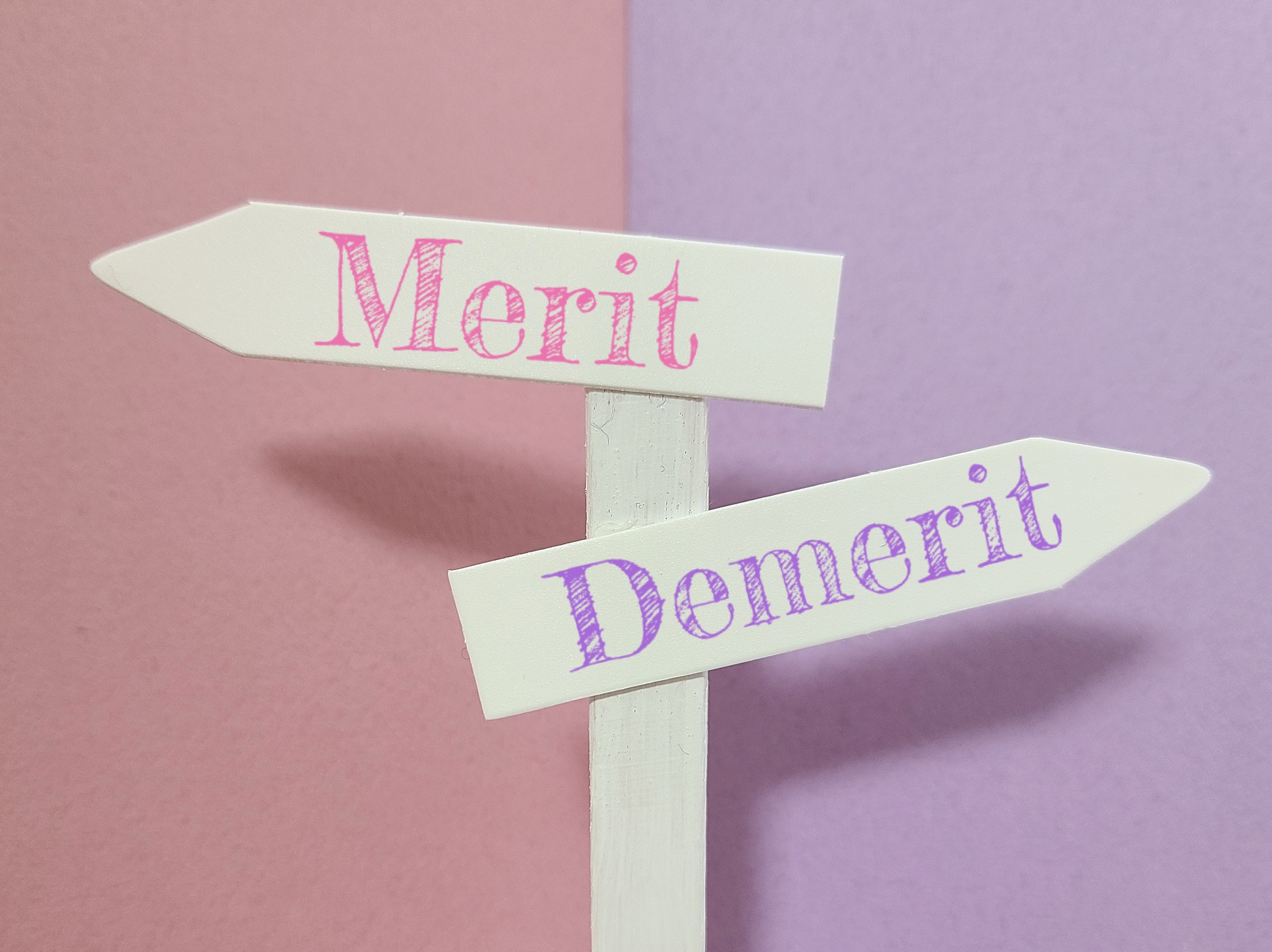 ピンク色でMerit・薄紫色でDemeritと描かれているイメージ